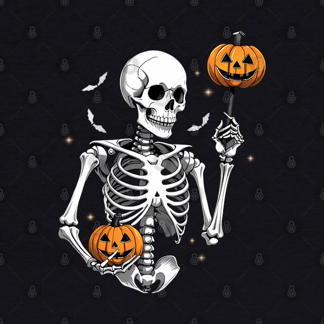 Skeleton Holding Pumpkin T-Shirt - Spooky Halloween Costume by Thewondercabinet28